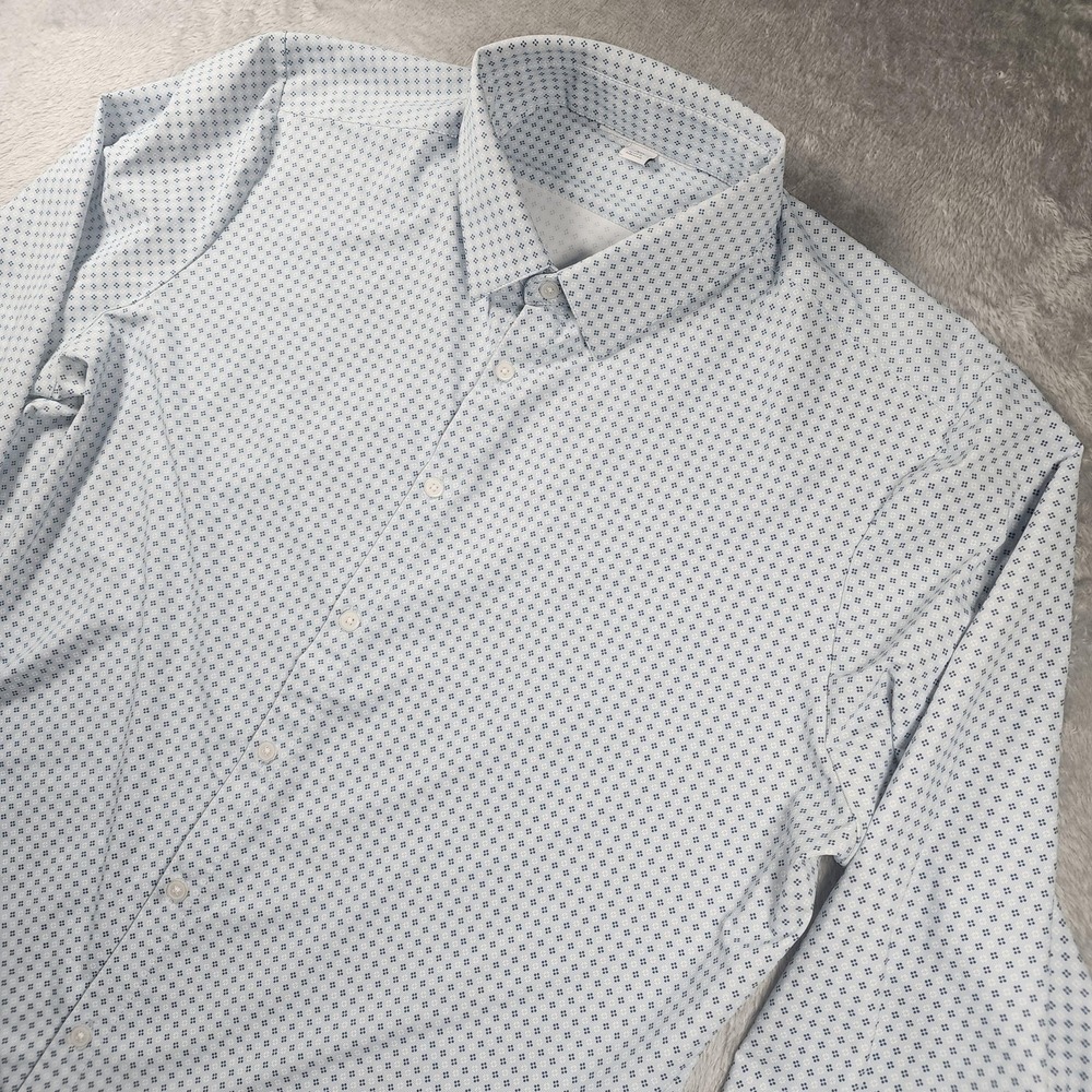 Mizzen+Main Leeward Shirt Mens 2XL Blue Geometric Long Sleeve Trim Fit Tech